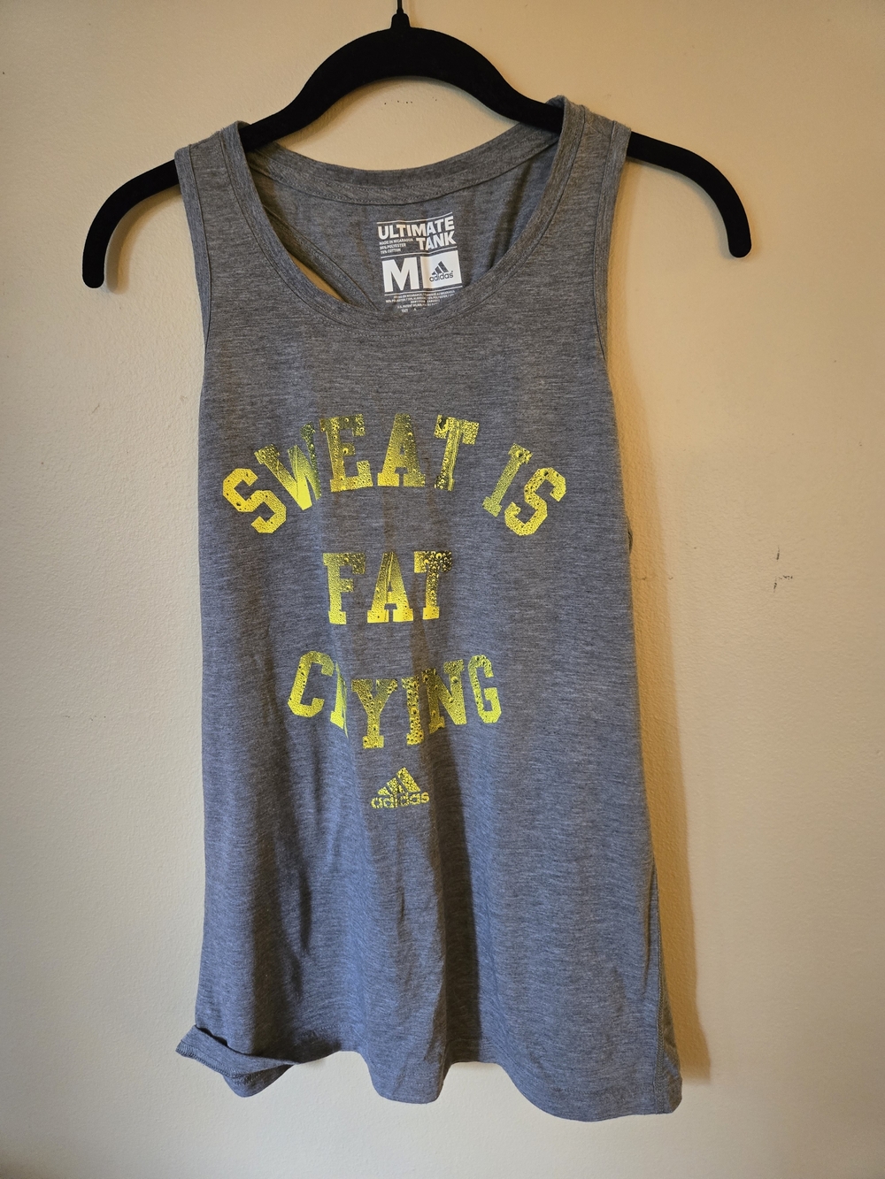 adidas Gray Tank Top with Yellow Graphic Text